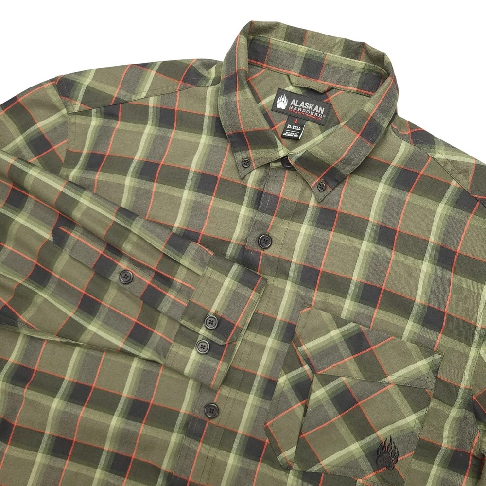 Alaskan Hardgear Shirt Mens XLT Green Plaid Long Sleeve Button Up Outdoor Hiking